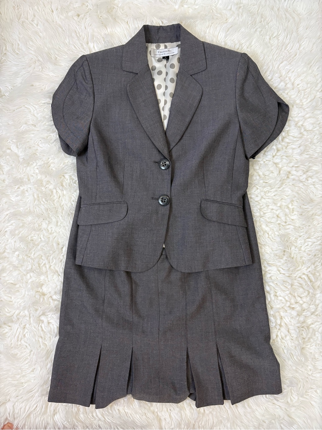 Talbots Charcoal Short-Sleeve Skirt Suit With Pleated Hem